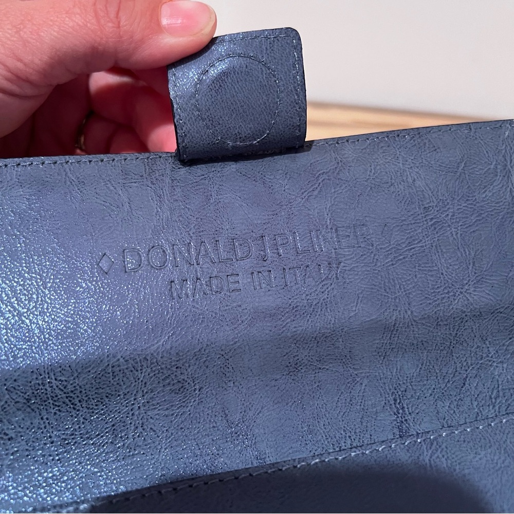 Donald J. Pliner Elegant Navy Blue Leather Beaded Clutch - Picture 5 of 7
